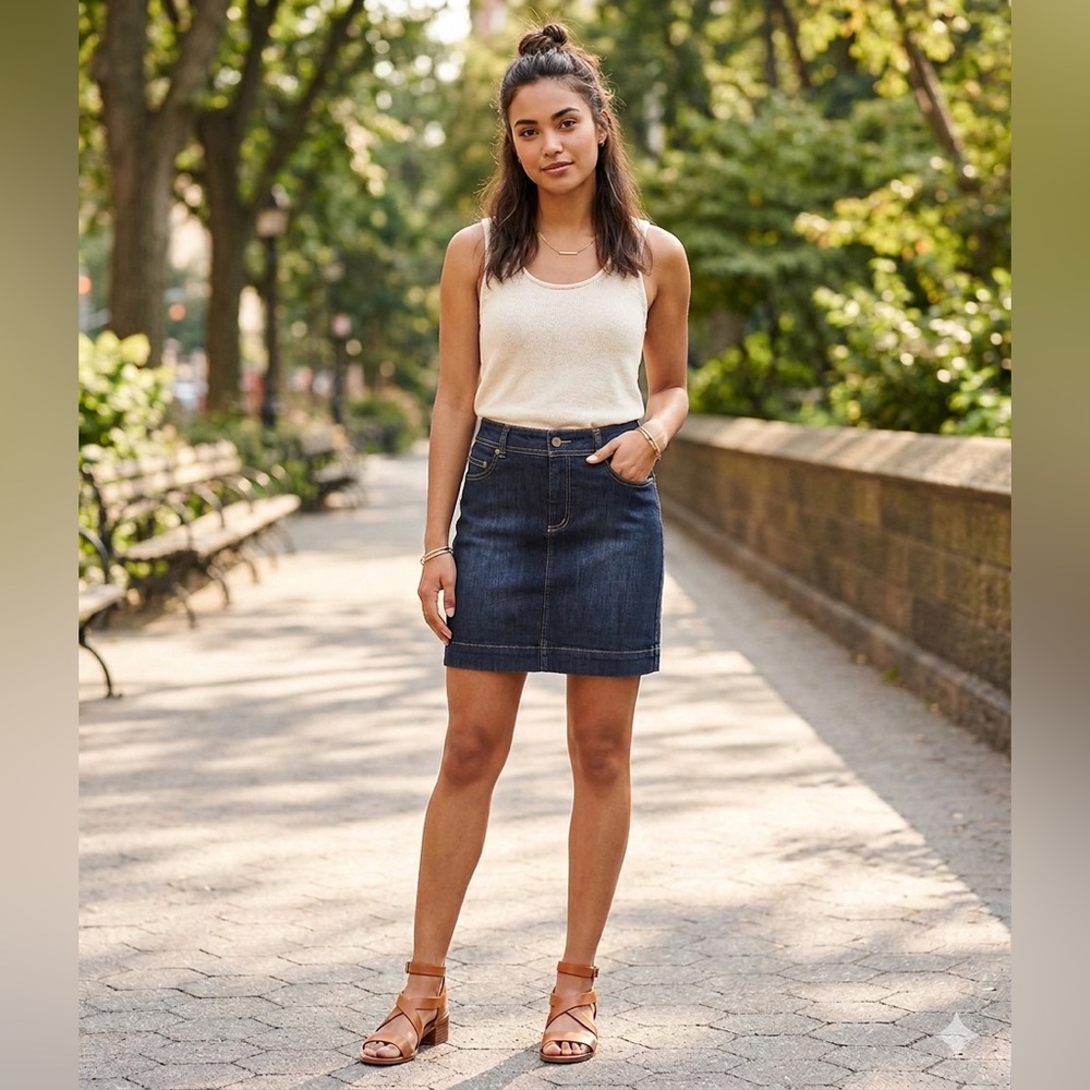 Garnet Hill Blue Denim Short Skirt Cotton Stretch Size 8
